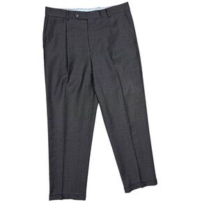 Vintage Harry Rosen Dress Pleated Pants Wool Cashmere Trousers Grey 36x32